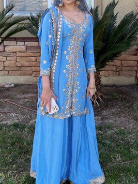 ✨ Elegant Powder Blue Sharara Suit – 3-Piece Set ✨